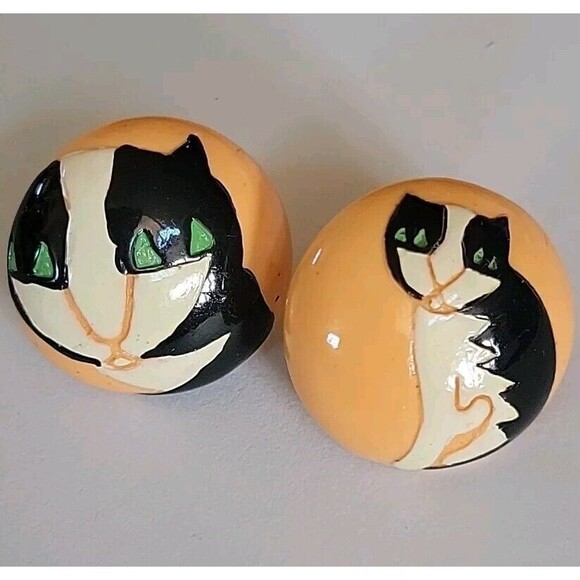 Marie-Christine PAVONE Puces D'Oreilles Chaton UNIQUE Handpainted Cat Earrings - Picture 3 of 7